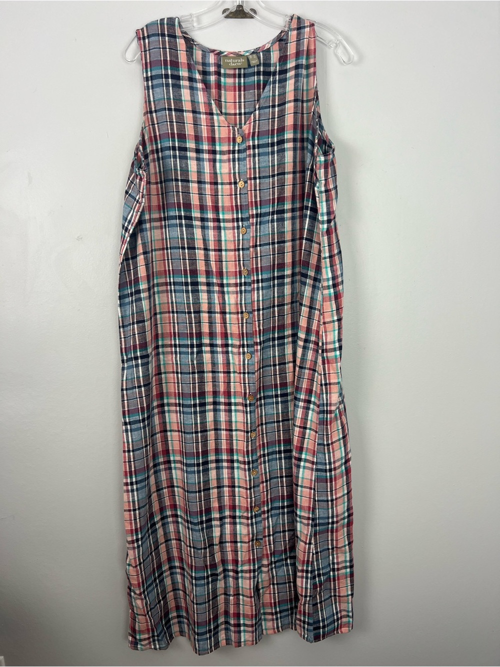 D&Co Linen Blend Plaid Sleeveless Button Down Maxi Dress